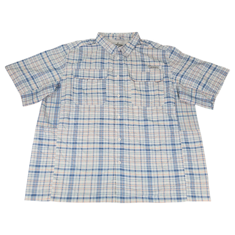 Habit Men 2XL Orange Blue Green Plaid Short Sleeve Utility Shirt Casual Everyday